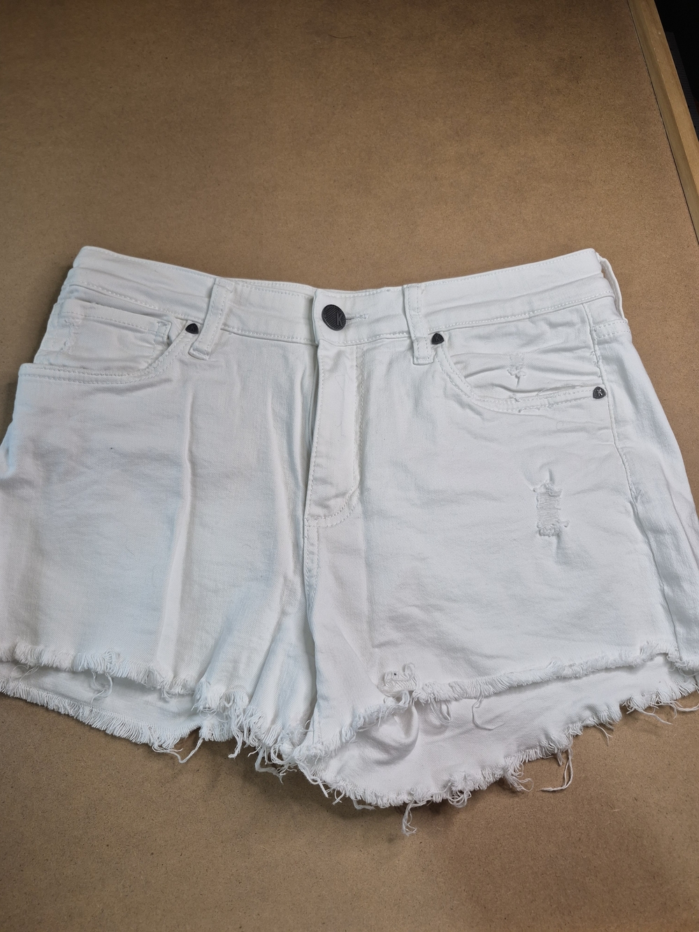 Kut from the Kloth White Distressed Frayed Hem Denim Shorts